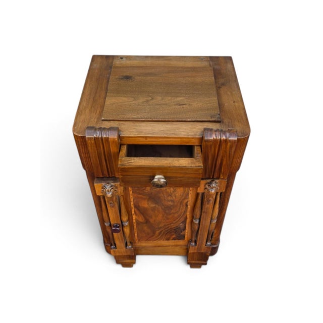 Brown Pair of 1930 Walnut Nightstand American Art Deco Bedside Cabinet Refurbished For Sale - Image 8 of 18