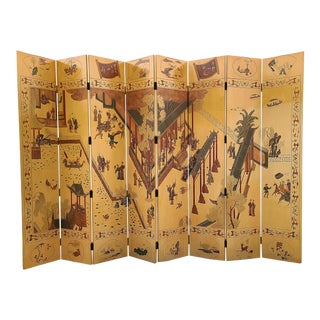Mid 20th Century Oriental Asian Screen Eight-Panel With Carved Motifs For Sale