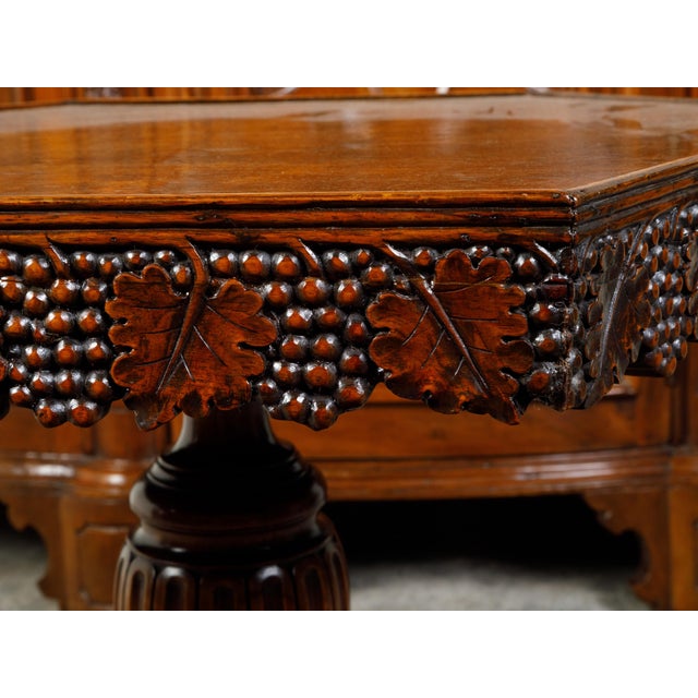 English 19th Century Walnut Pedestal Side Table with Carved Grapes and Dolphins For Sale - Image 4 of 10