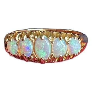 Antique 18k Gold Five Opal Ring, Chester, 1900, Size 8.5 For Sale