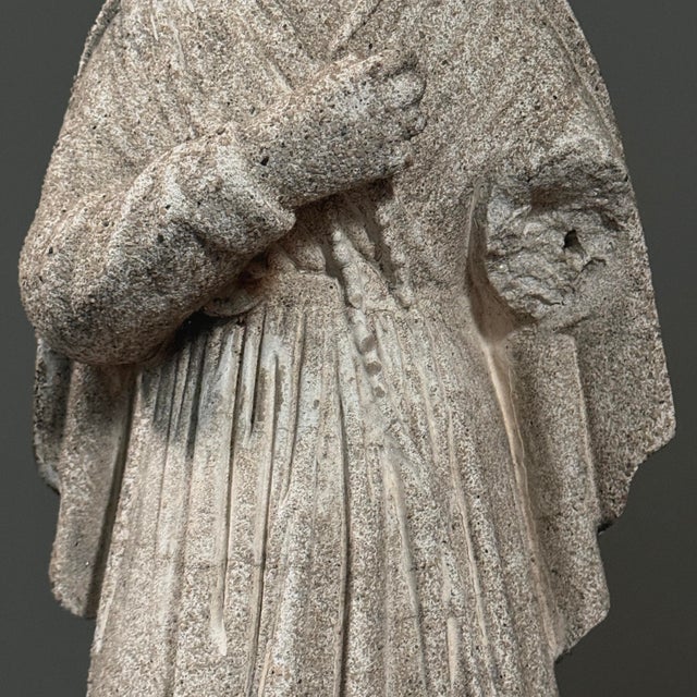 Stone Antique Carved Stone Folk Art Religious Sculpture of a Kneeling Woman For Sale - Image 7 of 10