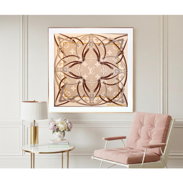 This is an authentic Louis Vuitton Silk Scarf professionally framed. A mix of oversized Monogram Flowers made from...