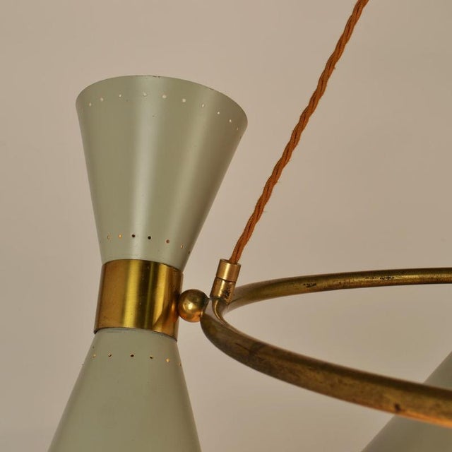 Large Hourglass Chandelier with Grey Metal Diabolo Shades on Brass Frame, 1950s For Sale - Image 11 of 18