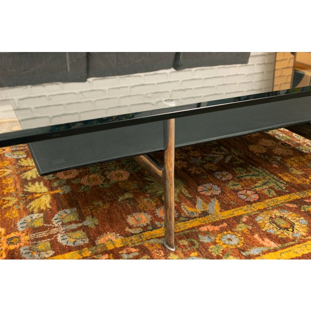 Animal Skin Antonio Citterio for B&b Italia Diesis 2 Tier Glass Chrome Leather Coffee Table For Sale - Image 7 of 8