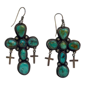 Vintage Turquoise and Sterling Earrings in the Style of Navajo - 2 Pieces -