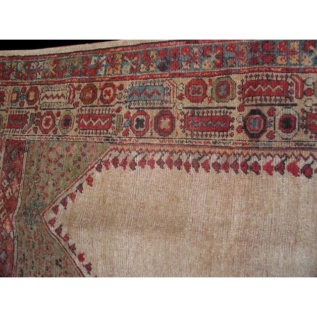 Late 19th Century 1870s Ivory Geometric Tribal Antique Turkish Oushak Ghiordes Prayer Rug 3'6" X 6'4" Handknotted Wool Carpet For Sale - Image 5 of 6