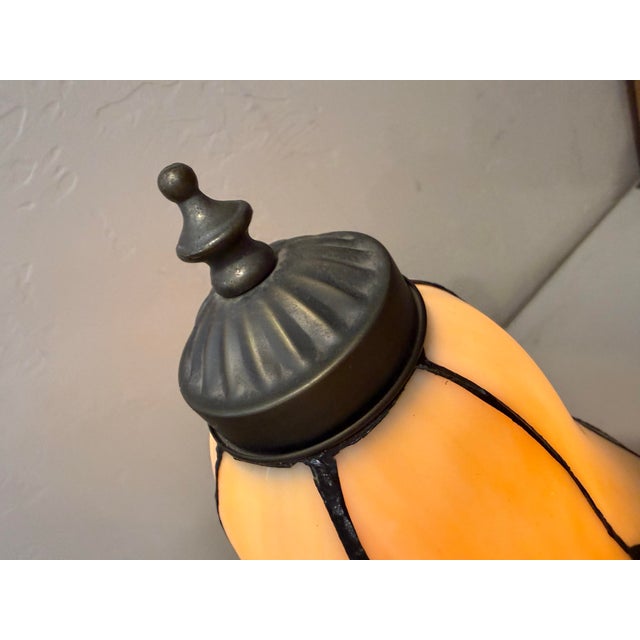 Metal Vintage Slag Glass Tulip Lamp Brass Base Cream Tiffany Style ~13" T Stained Glass Accent Lamp For Sale - Image 7 of 12