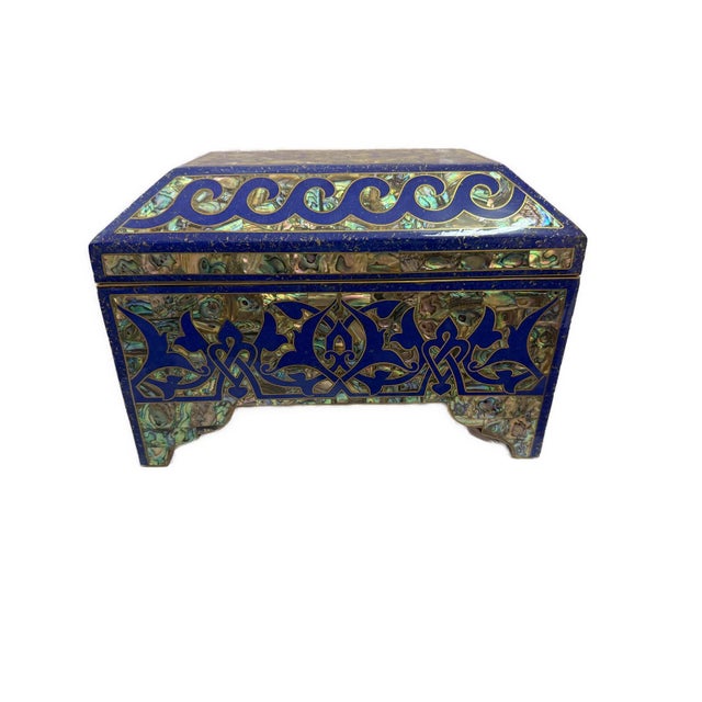 Handmade Lapis & Mother of Pearl Jewelry Box - Trinket Box From Egypt For Sale - Image 9 of 10