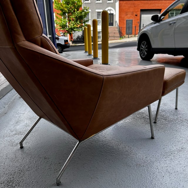 Brown West Elm Leather Chair W/ Ottoman For Sale - Image 8 of 10