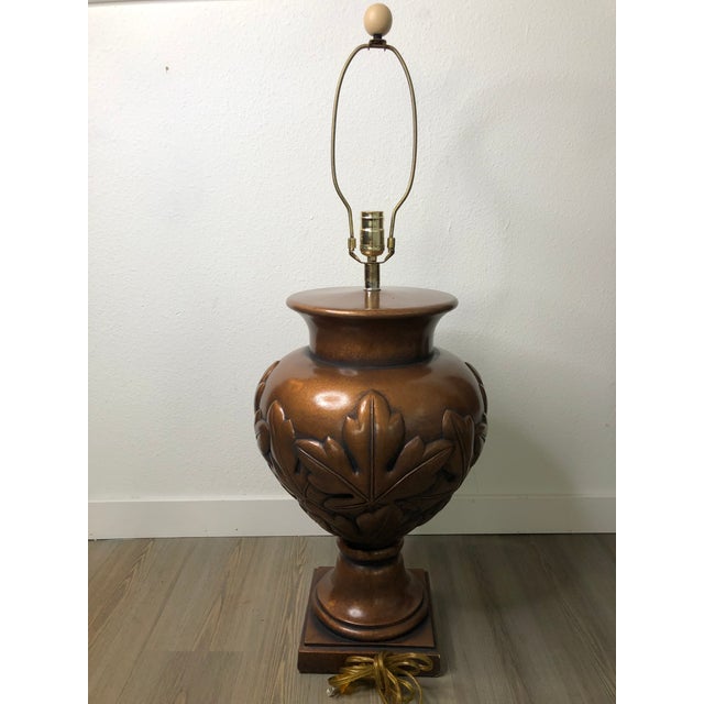 Vintage Mid-Century Tall Large Brown Ceramic Lamp For Sale - Image 4 of 7