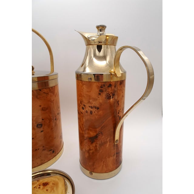 Italian Walnut Serving Set Including Tray, Ice Bucket, Thermos and Coasters, 1970s, Set of 4 For Sale - Image 13 of 18