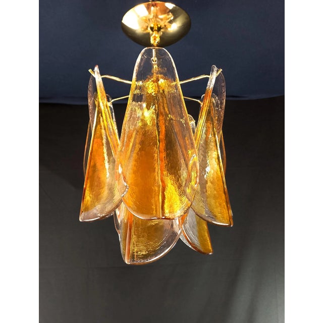 Vintage Ceiling Lamp in Murano Swallow Glass & in Amber-Colored Crystal, Venice, Italy, 1970s For Sale - Image 6 of 6
