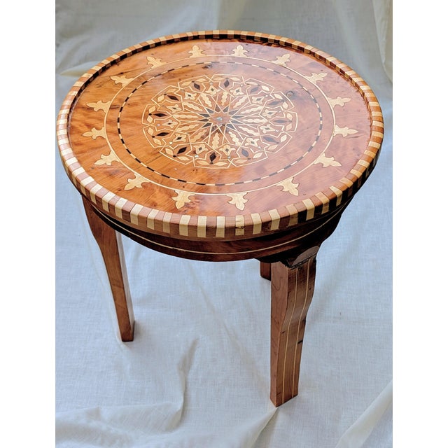 Antique Syrian Marquetry Side Table – Damascus Hand-Inlay With Raw Mother-of-Pearl, C. 1910–1930s For Sale - Image 14 of 14