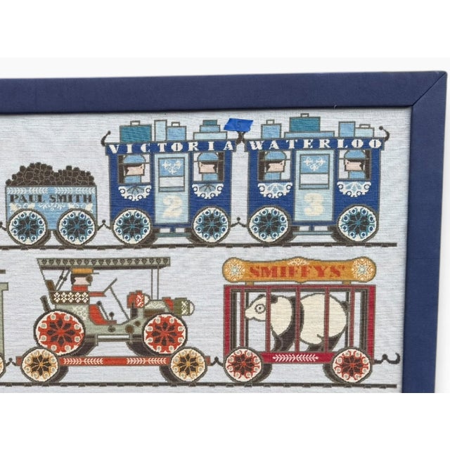 Wood Rare Large Paul Smith "Trains" Needlepoint Wall Art — 65" Wide, Framed & Signed For Sale - Image 7 of 16