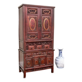 19th Century Carved Chinese Wedding Cabinet For Sale