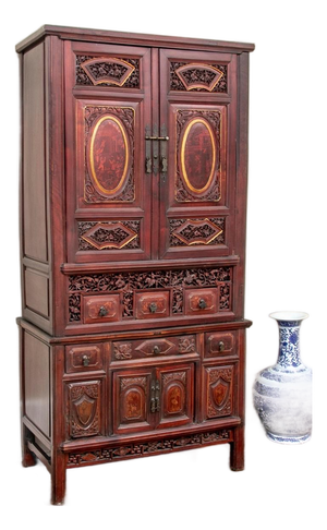 19th Century Carved Chinese Wedding Cabinet