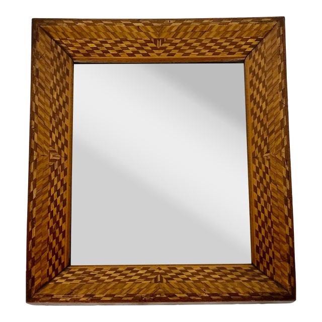Antique Italian Small Marquetry Mirror For Sale