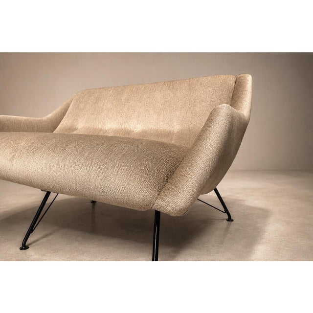 Brazilian Modern "Concha" Loveseat in Metal & Textured Brass-Toned Fabric by Carlo Hauner, 1955 - Lot 42C For Sale - Image 14 of 18