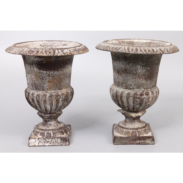 Antique French Petite Cast Iron Urns Planters - a Pair For Sale - Image 9 of 9