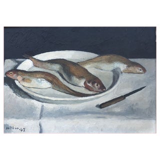 Edouard Arthur, Assiette de poissons, 1948, Oil on Canvas, Framed For Sale