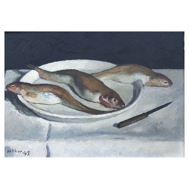 Edouard Arthur, Assiette de poissons, 1948, Oil on Canvas, Framed For Sale