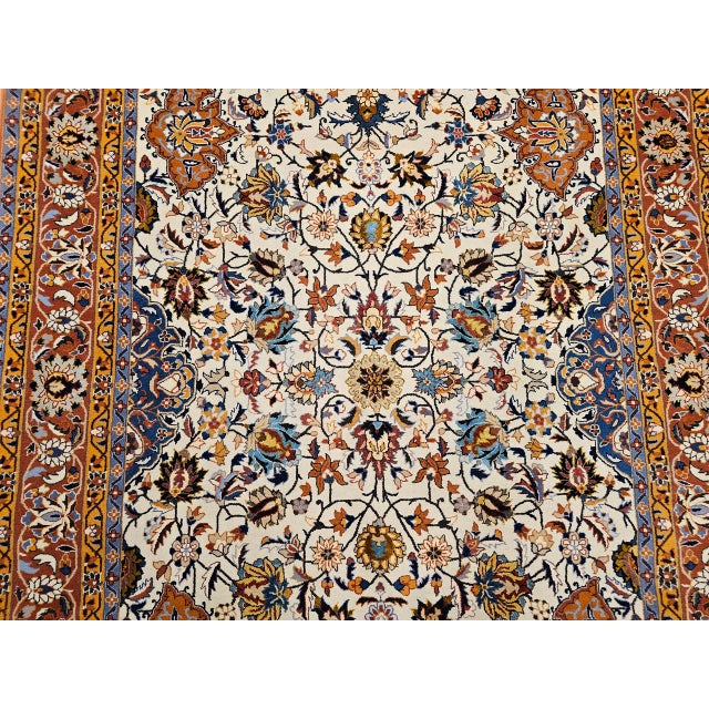 Vintage Persian Isfahan Rug, Hand-Knotted Wool & Silk, Allover Floral Pattern, Ivory & Brick-Red, 4x6 For Sale - Image 12 of 18