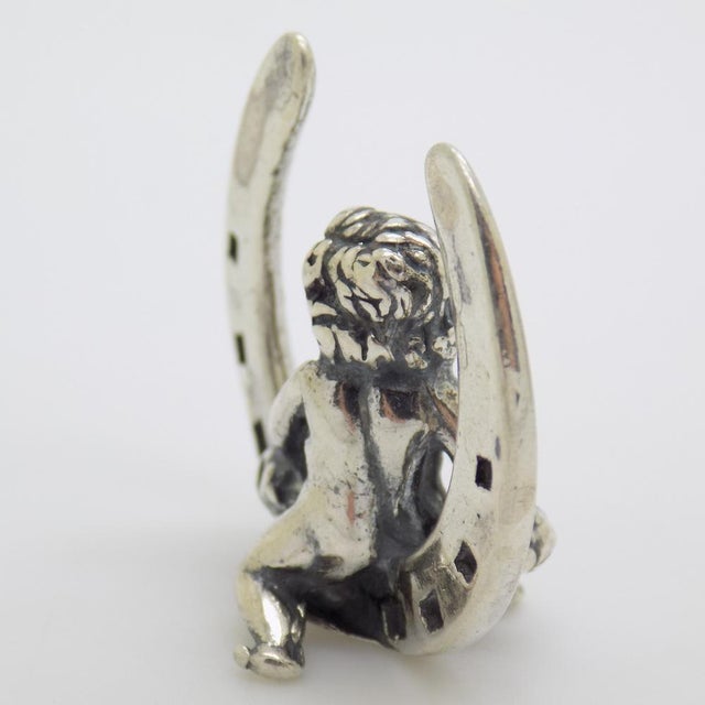 Vintage Italian Handmade Sterling Silver 925 Lucky Horseshoe with Cherub Figurine, 1980s For Sale - Image 6 of 11