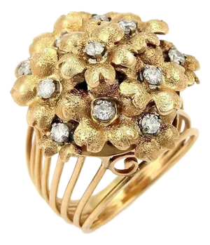 Diamonds Spring Flowers 18k Yellow Gold Cluster Ring, Size 4