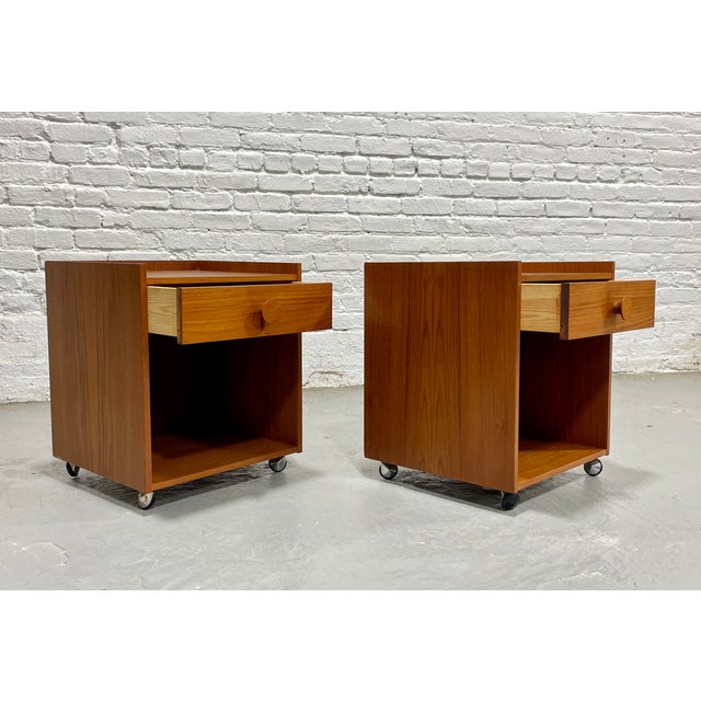 Pair of Danish Mid Century Modern Teak Nightstands, C. 1960's For Sale - Image 9 of 12