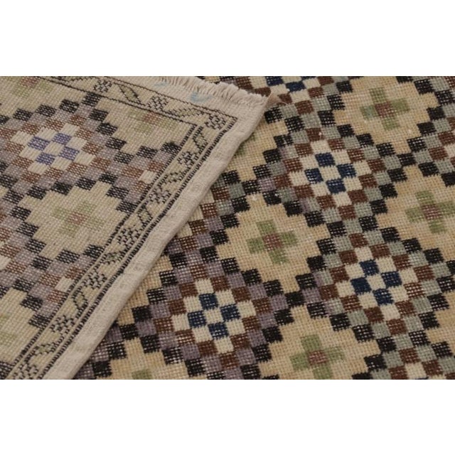 Beige Vintage Distressed Rug With Diamond Mosaic and Geometric Borders - Rug & Kilim For Sale - Image 8 of 10