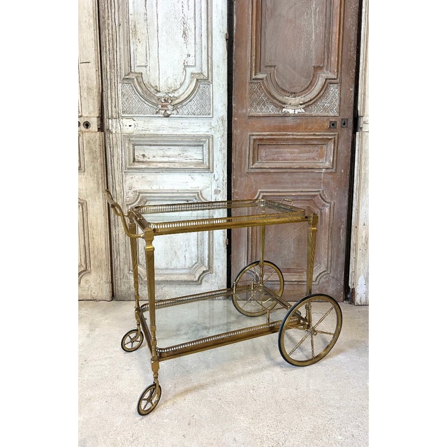 Rolling Bar Trolley in Brass, Bronze and Glass, 1960 For Sale - Image 12 of 12