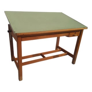 Vintage Adjustable Top Oak Drafting Table For Sale