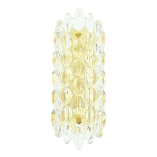 Mid-Century Scandinavian Glass & Brass Wall Light by Carl Fagerlund for Orrefors, Sweden, 1960s For Sale