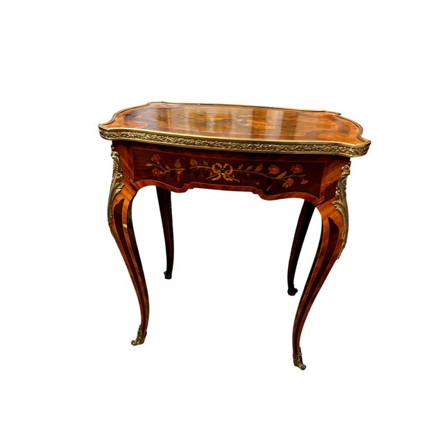 Late 19th Century French Louis XV Style Bronze Doré Marquetry Side Table, Circa 1870 For Sale - Image 5 of 12