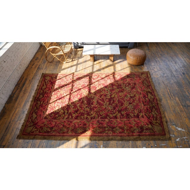 Textile 1860s Red Floral English Axminster Rug 3' X 6'10" Handknotted Wool Carpet For Sale - Image 7 of 8