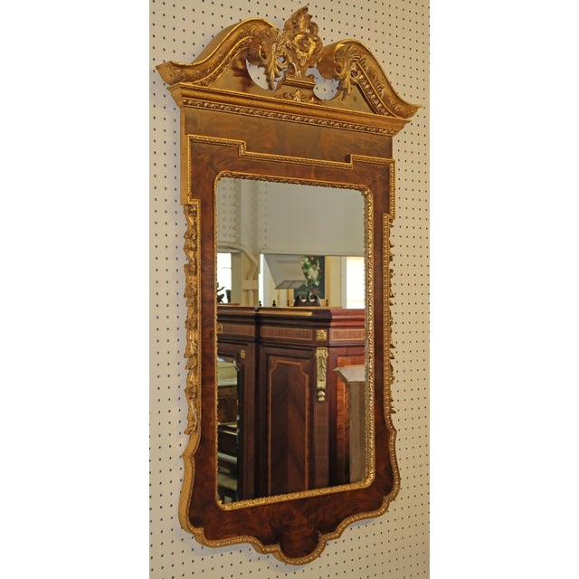 Chippendale 1990s Italian Made Chippendale Regency Style Burl Wood & Gold Paint Mirror For Sale - Image 3 of 9