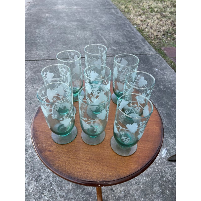 English 1970s Avocado Green Glasses- Set of 9 For Sale - Image 3 of 4