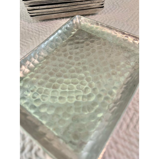 Mid-Century Modern 1950’s Mid-Century Hand-Hammered Aluminum Cocktail Appetizer Trays - A Set of 10 For Sale - Image 3 of 7