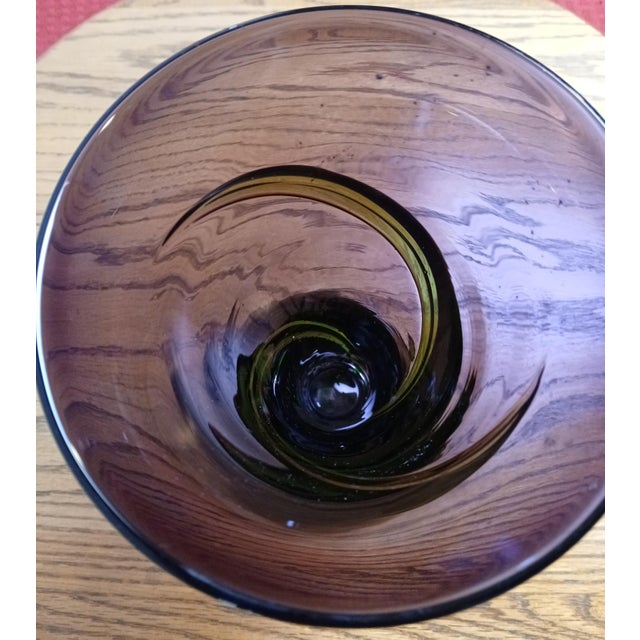 Mid-Century Modern Vintage Murano. Amethyst Vase W/Emerald Vine Wrap Around Vase, With Matching Flowers For Sale - Image 3 of 12