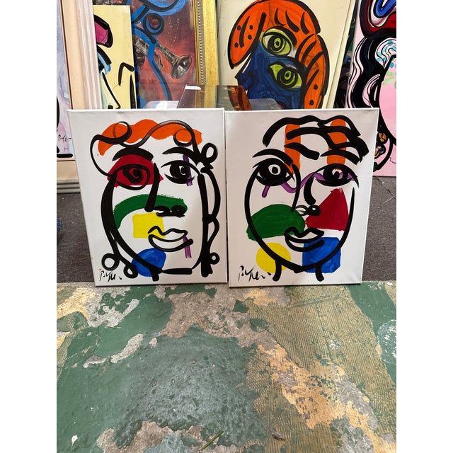 1970s Pair of Peter Keil Abstract Paintings. Executed with oil on canvas. COA on back guaranteed authentic direct from...