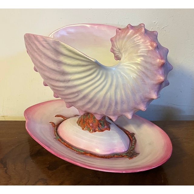 Pink Antique 19th Century Wedgwood Pearlware Centerpiece - Pink Nautilus Sea Shell Compote Tureen With Clam Shell Under Tray For Sale - Image 8 of 18