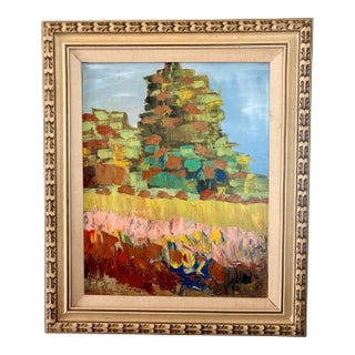Late 20th Century Original Impressionistic Landscape Field of Flowers and Tree, Framed For Sale