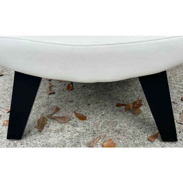 Post Modern White Leather Scoop Shape Ottomans, Pair For Sale - Image 4 of 10