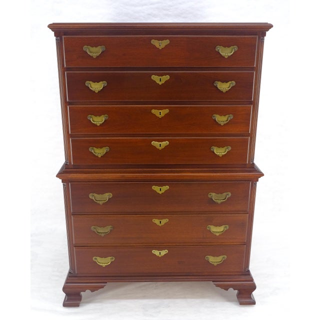 Bracket Feet Solid Mahogany Brass Pull Federal Style 7 Drawer High Chest Dresser MINT