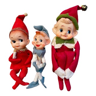 1950s Pixie/Elf Knee Hugger Holiday Ornaments- Set of 3 For Sale