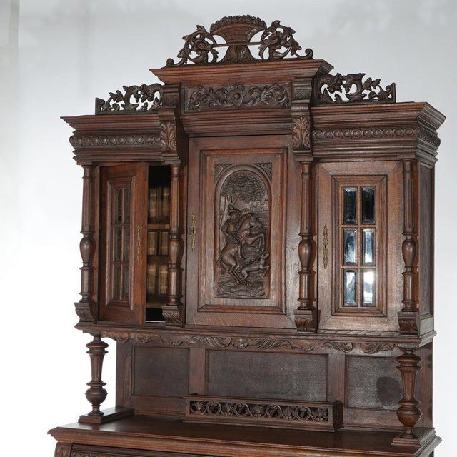 Antique Renaissance Revival Figural Carved Knight & Horse Oak Hunt Board C1890 For Sale - Image 10 of 18