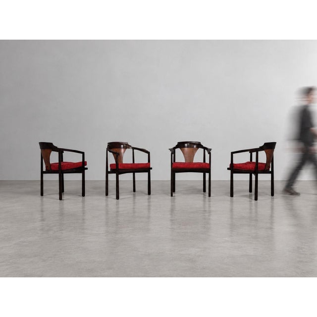 Edward Wormley, Dunbar, American Mid-Century Modern, Rare 'Horseshoe' Dining or Arm Chairs, Mahogany, Rosewood, Fabric,...