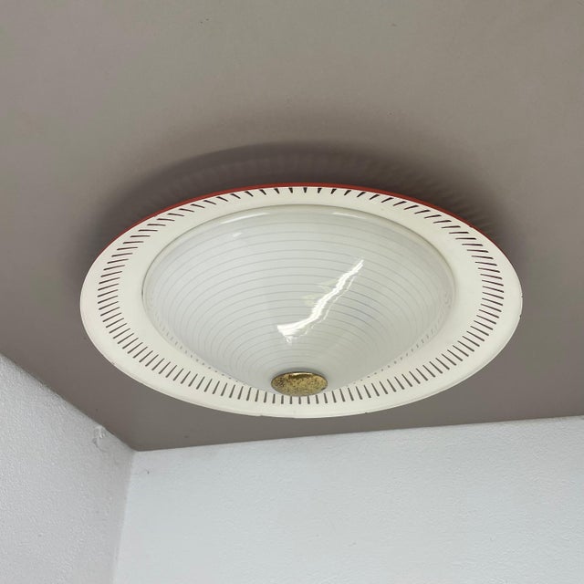 Modern Modern Metal and Glass Flushmount Light in the style of Gio Ponti, Italy, 1950s For Sale - Image 3 of 18