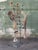 Large Vintage Industrial Weathered Laboratory Ring Stand Vase W/Five Long Neck Glass Flasks For Sale - Image 11 of 11