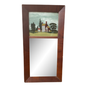 Petit Federal Style Mirror With a Painting of a Country House